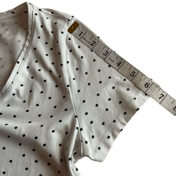H&M Top Tee Shirt Scoop Neck Stretch White Black Polka Dots Women Size Large - Picture 6 of 9